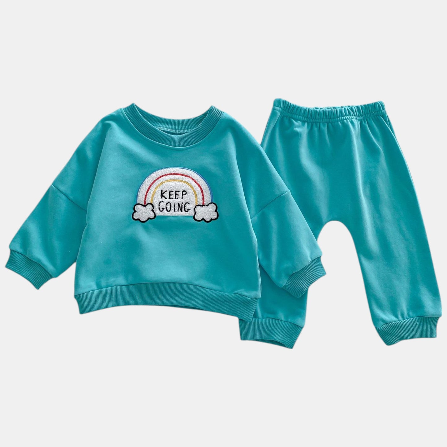 Keep Going Cotton Lounge Set, Aqua (3m-3yrs)