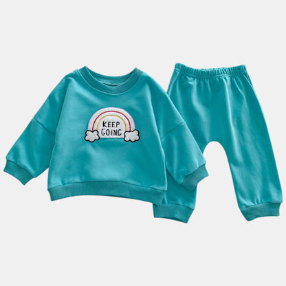 Keep Going Cotton Lounge Set, Aqua (3m-3yrs)