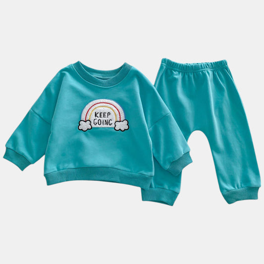 Keep Going Cotton Lounge Set, Aqua (3m-3yrs)