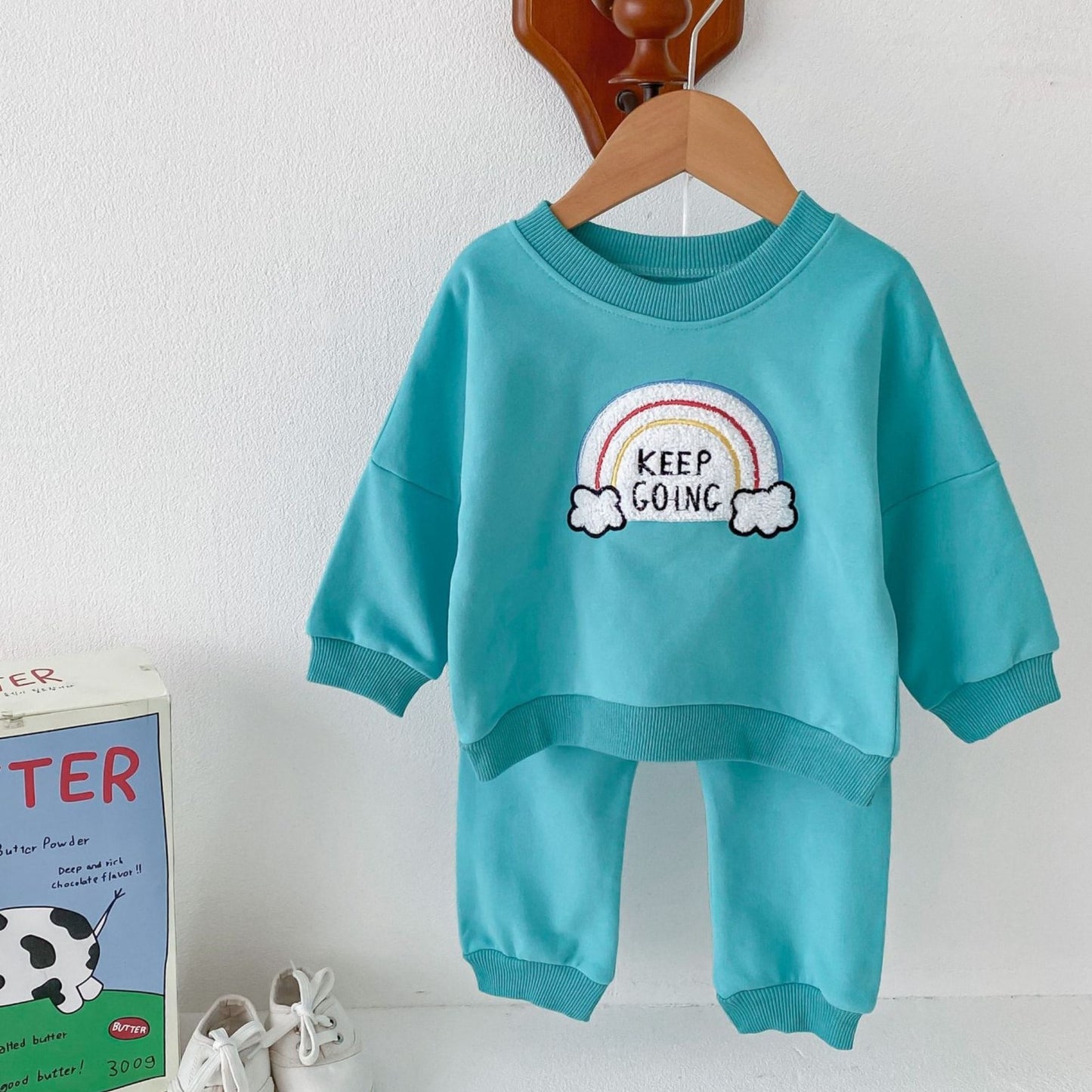 Keep Going Cotton Lounge Set, Aqua (3m-3yrs)