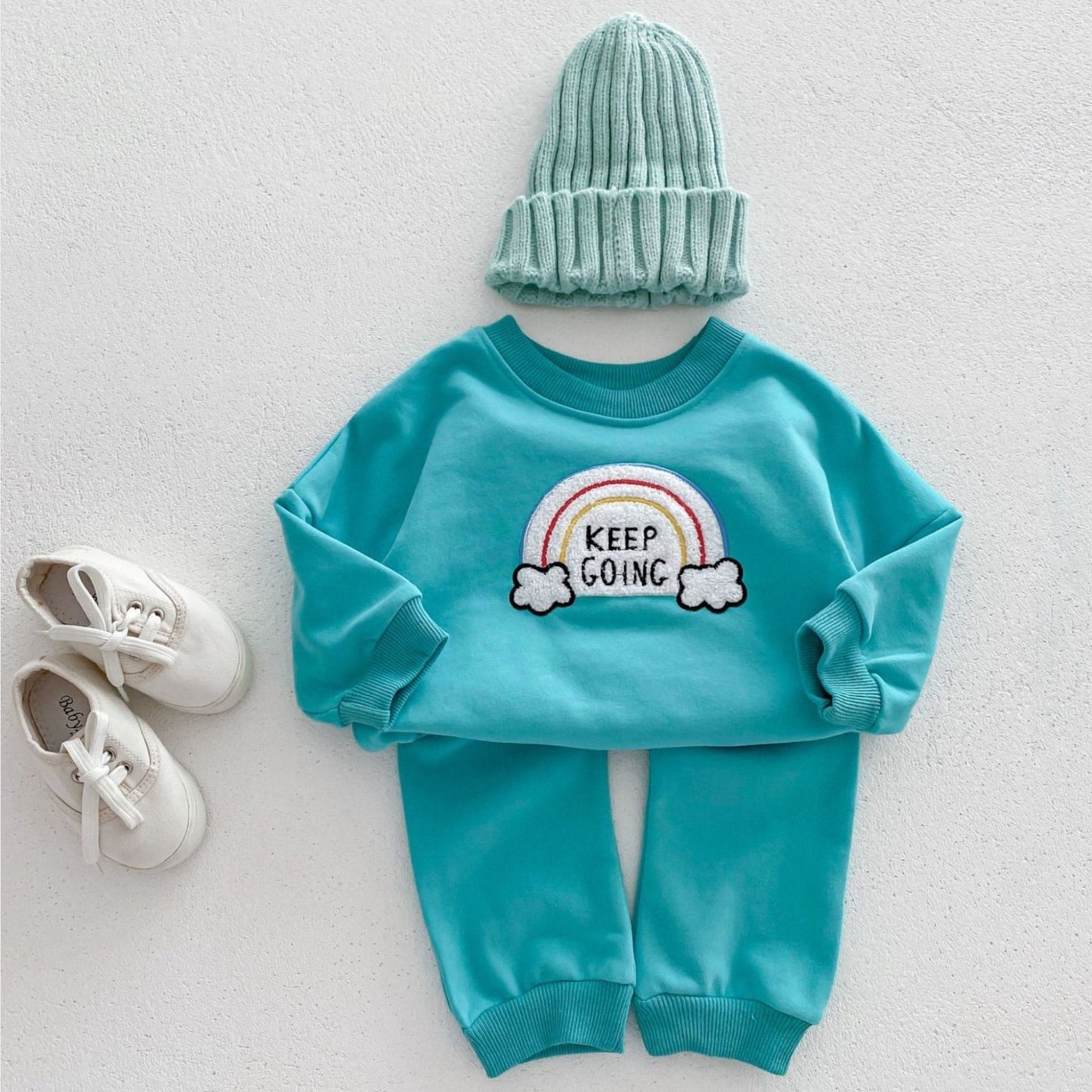 Keep Going Cotton Lounge Set, Aqua (3m-3yrs)