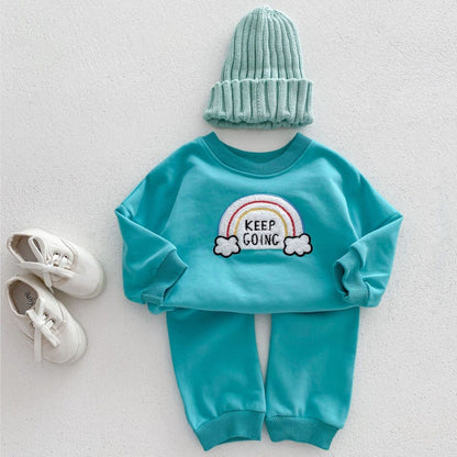 Keep Going Cotton Lounge Set, Aqua (3m-3yrs)