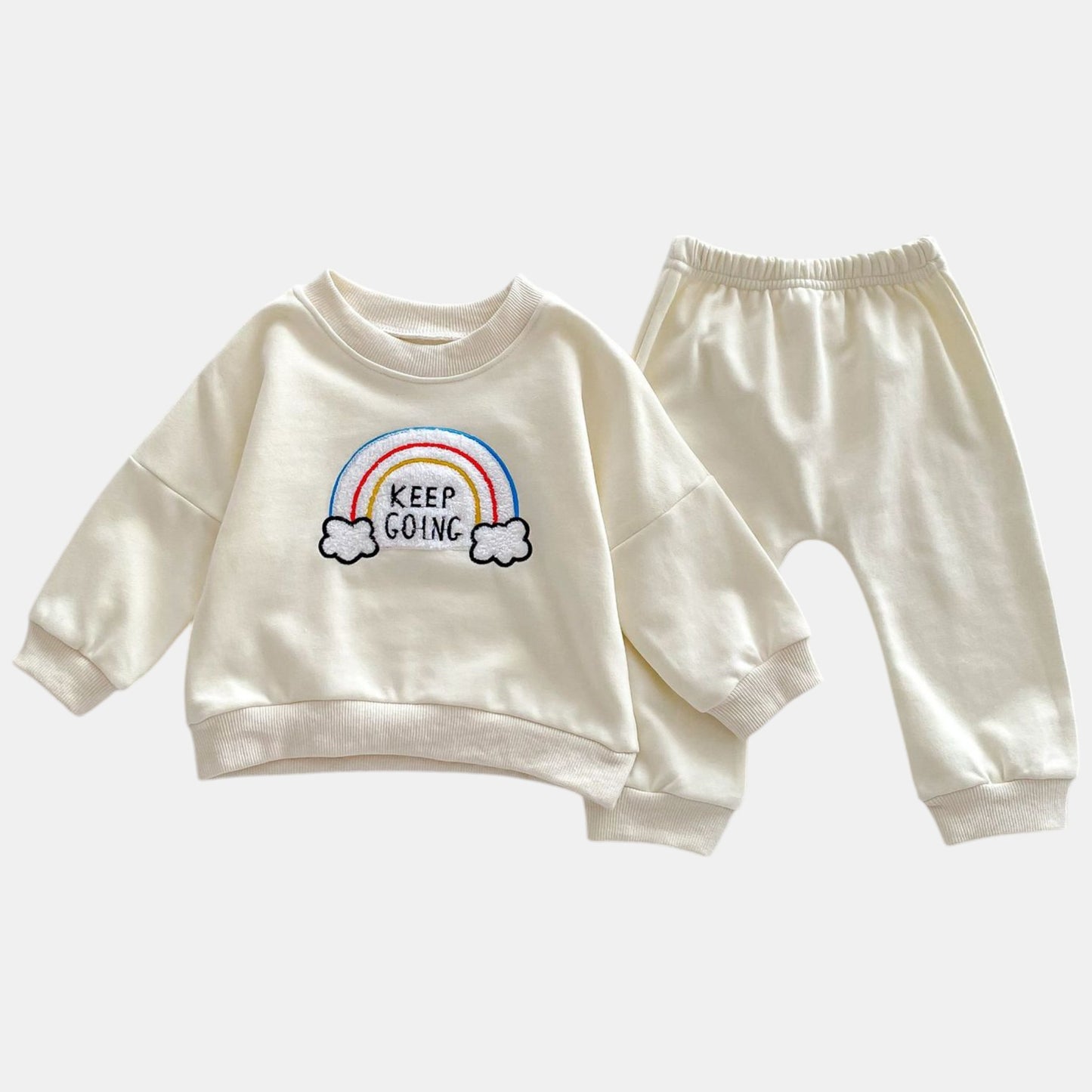 Keep Going Cotton Lounge Set, Cream (3m-3yrs)