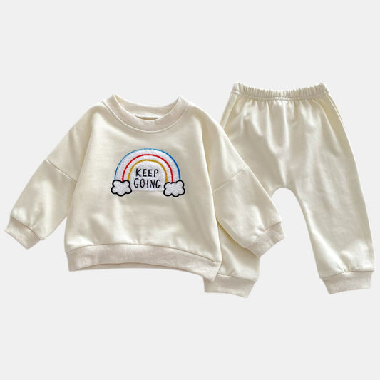 Keep Going Cotton Lounge Set, Cream (3m-3yrs)