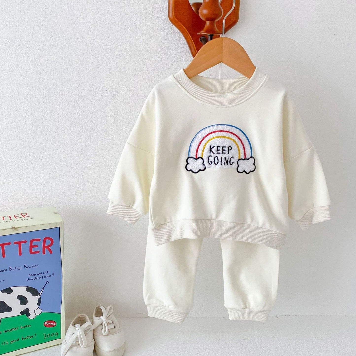 Keep Going Cotton Lounge Set, Cream (3m-3yrs)