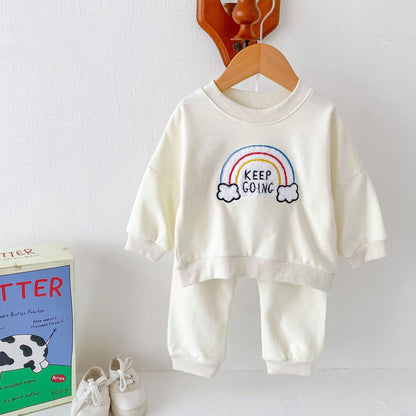 Keep Going Cotton Lounge Set, Cream (3m-3yrs)