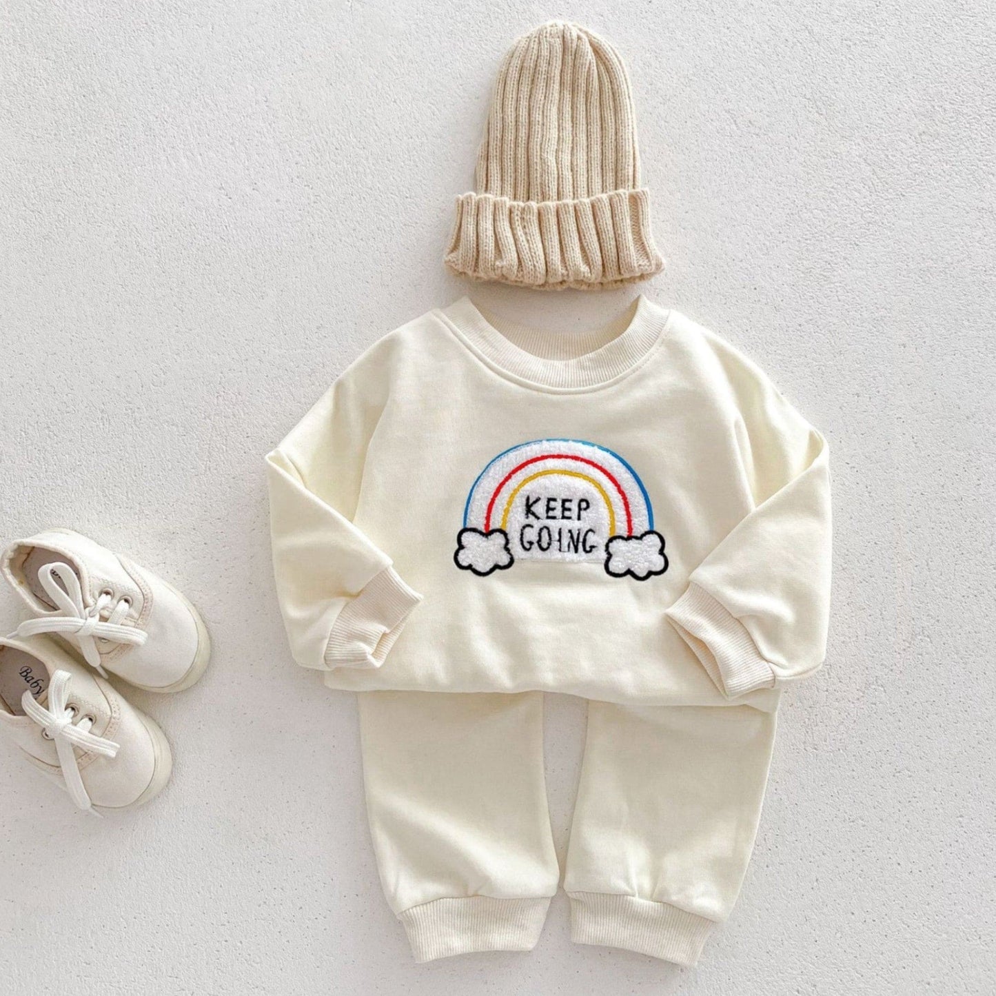 Keep Going Cotton Lounge Set, Cream (3m-3yrs)