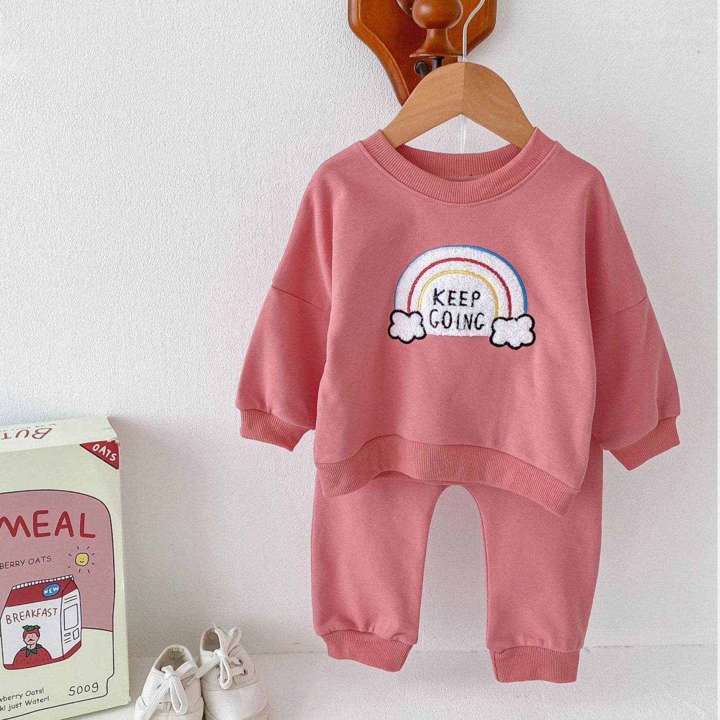 Keep Going Cotton Lounge Set, Pink (3m-3yrs)