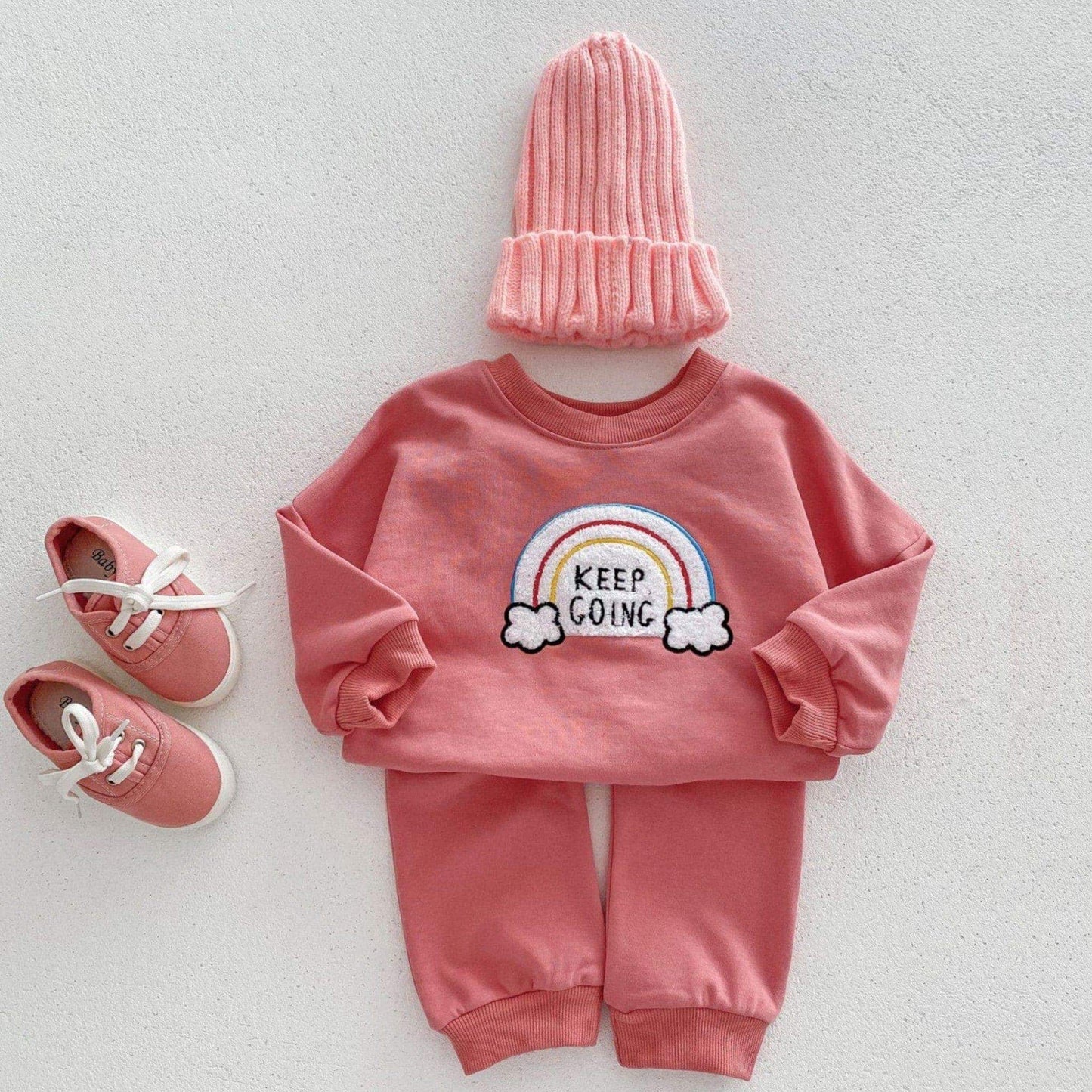 Keep Going Cotton Lounge Set, Pink (3m-3yrs)
