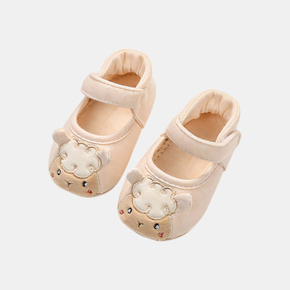 Lamb Embroidered Baby Shoes, Beige (11-13cm)