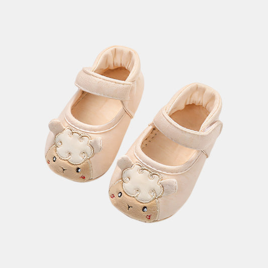 Lamb Embroidered Baby Shoes, Beige (11-13cm)