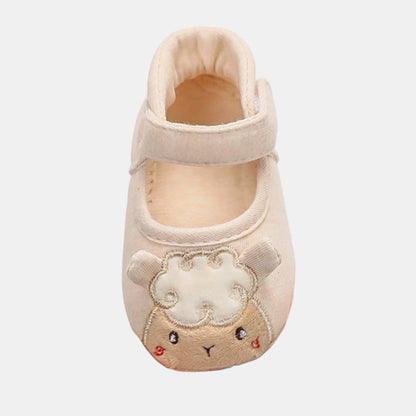 Lamb Embroidered Baby Shoes, Beige (11-13cm)