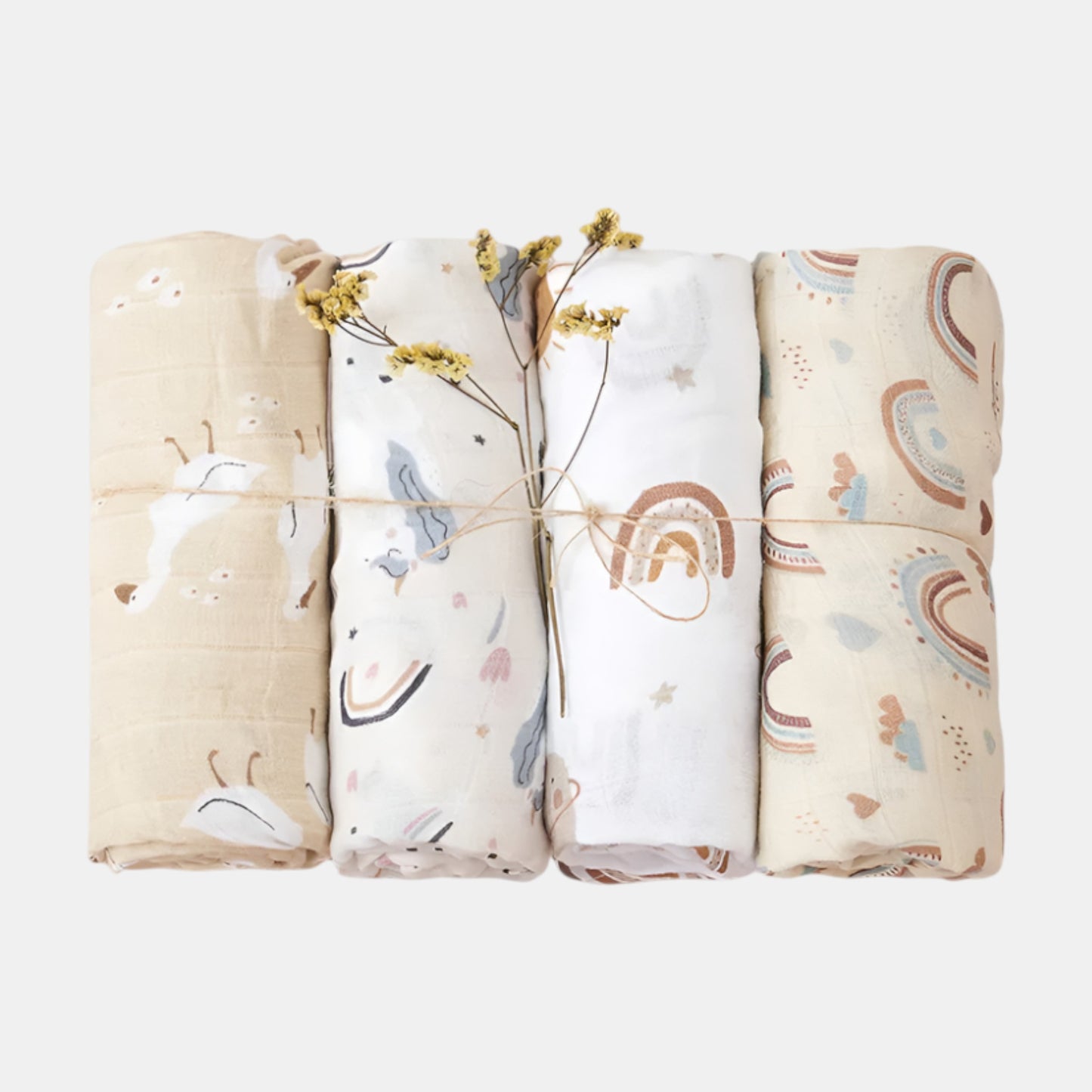 Large Bamboo Muslin Baby Swaddle Blanket Set - Lullaby Tales (4 Pack)