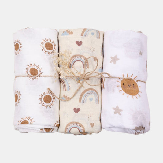 Large Bamboo Muslin Baby Swaddle Blanket Set - Sunny Days (3 Pack)