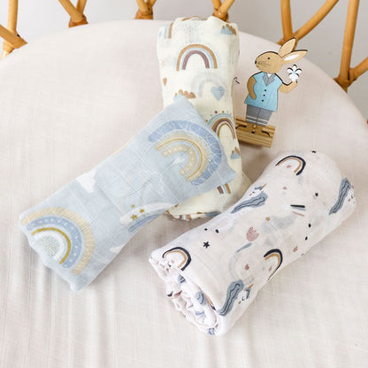 Large Bamboo Muslin Baby Swaddle Blanket Set - Unicorn Skies (3 Pack)