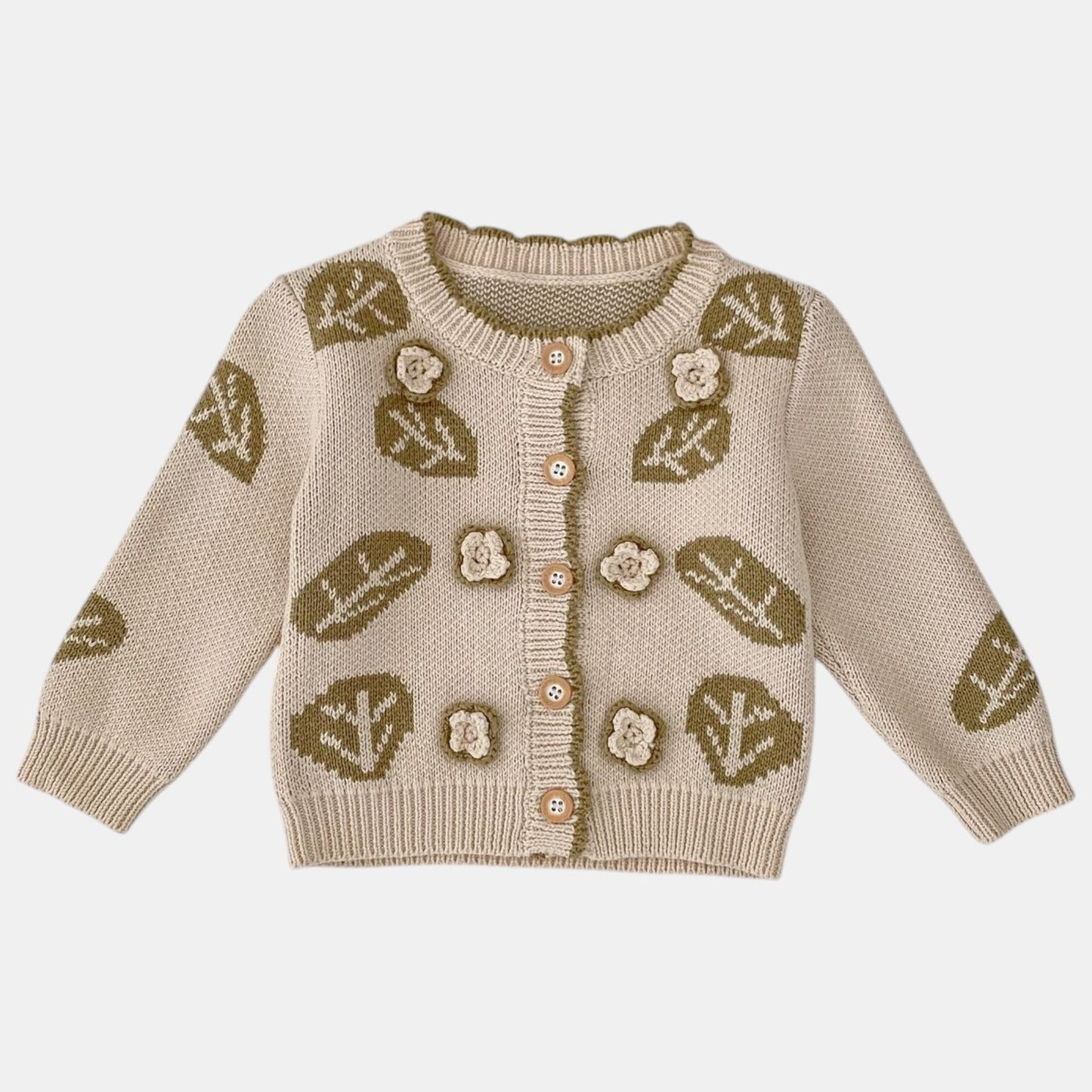 Leaf Jacquard Cotton Knit Cardigan (3m-3yrs)