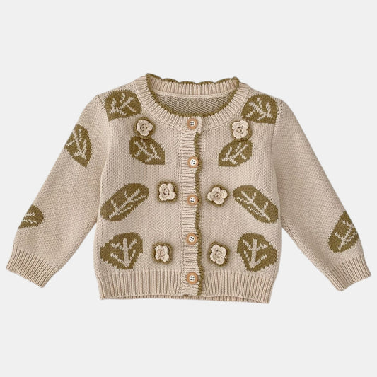 Leaf Jacquard Cotton Knit Cardigan (3m-3yrs)