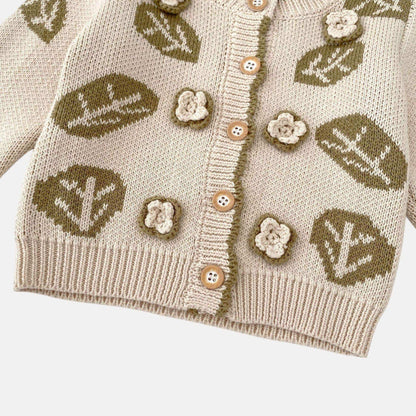 Leaf Jacquard Cotton Knit Cardigan (3m-3yrs)