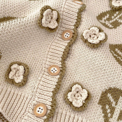 Leaf Jacquard Cotton Knit Cardigan (3m-3yrs)