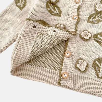 Leaf Jacquard Cotton Knit Cardigan (3m-3yrs)
