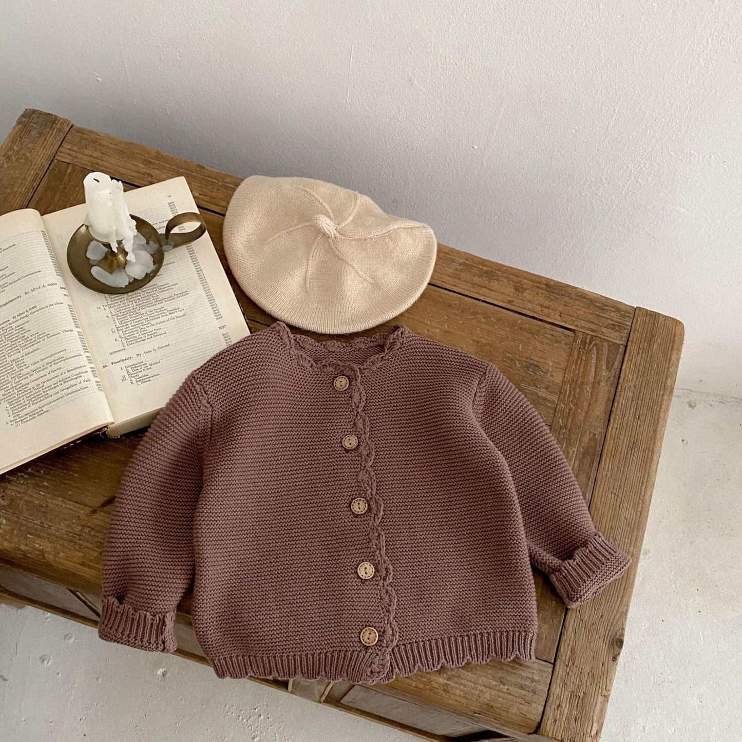 Leni Scallop Knit Cardigan - Cocoa (3m-3yrs)