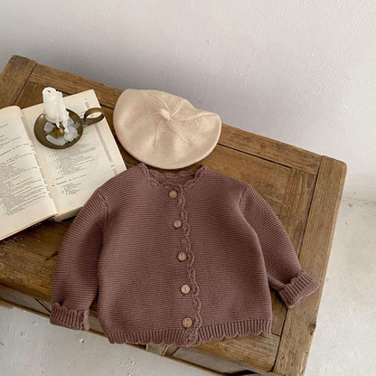 Leni Scallop Knit Cardigan - Cocoa (3m-3yrs)