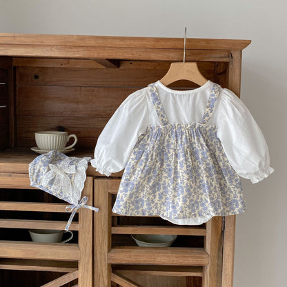 Lila Romper Dress & Bonnet Set - Blue/White (3m-24m)