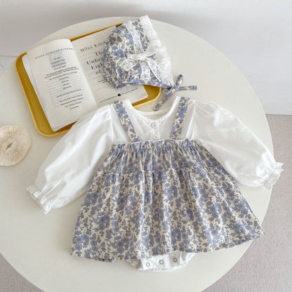 Lila Romper Dress & Bonnet Set - Blue/White (3m-24m)