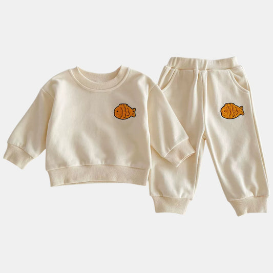 Little Goldfish Cotton Lounge Set, Cream (6m-4yrs)