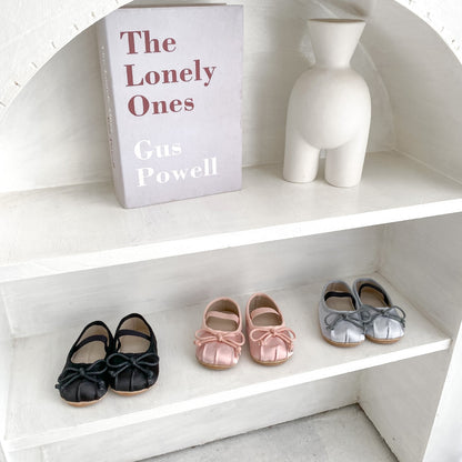 Luxe Bow Baby Shoes, Silver (11-13cm)