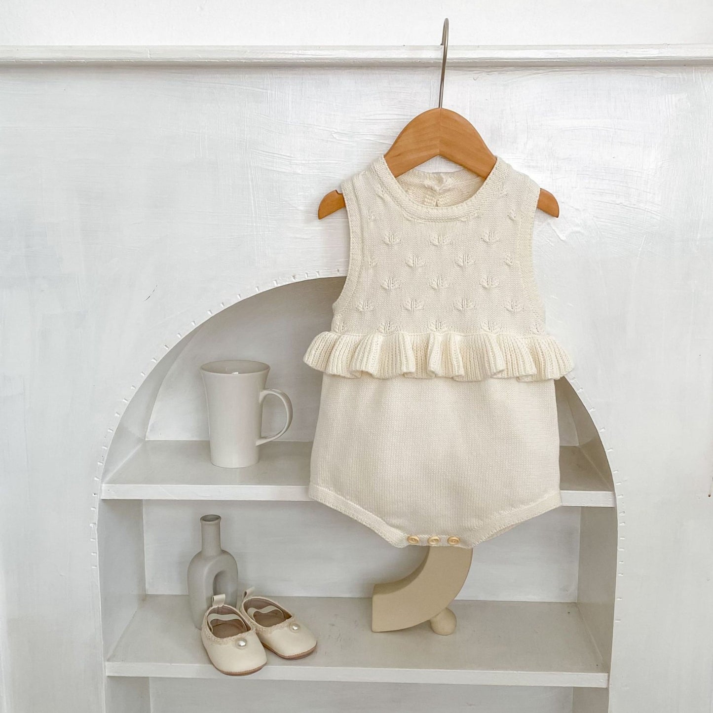 Lydia Ruffle Knit Romper - Cream (3m-24m)