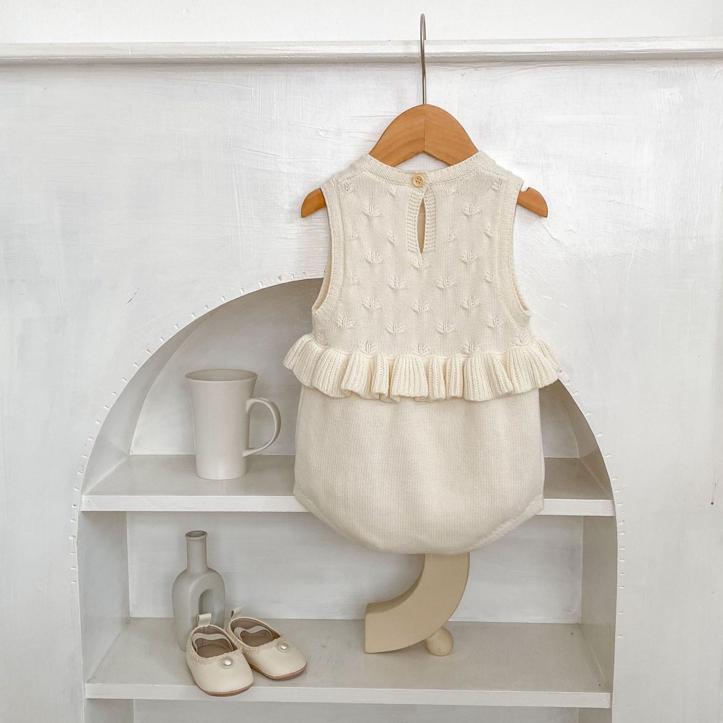 Lydia Ruffle Knit Romper - Cream (3m-24m)