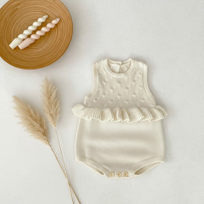 Lydia Ruffle Knit Romper - Cream (3m-24m)