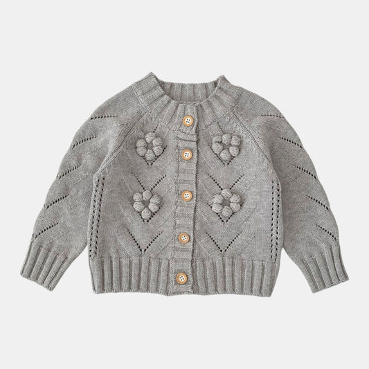 Nora Floral Knit Cardigan - Grey (3m-3yrs)