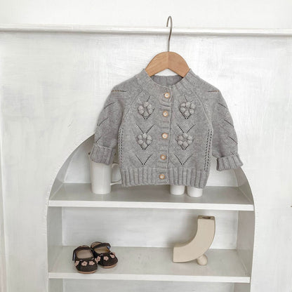 Nora Floral Knit Cardigan - Grey (3m-3yrs)