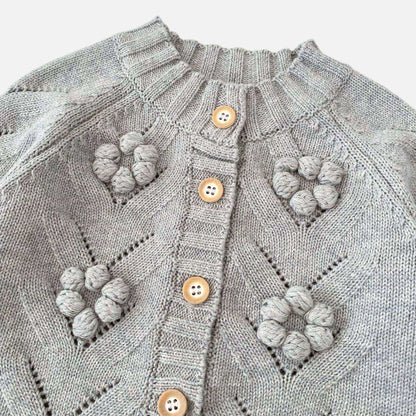 Nora Floral Knit Cardigan - Grey (3m-3yrs)