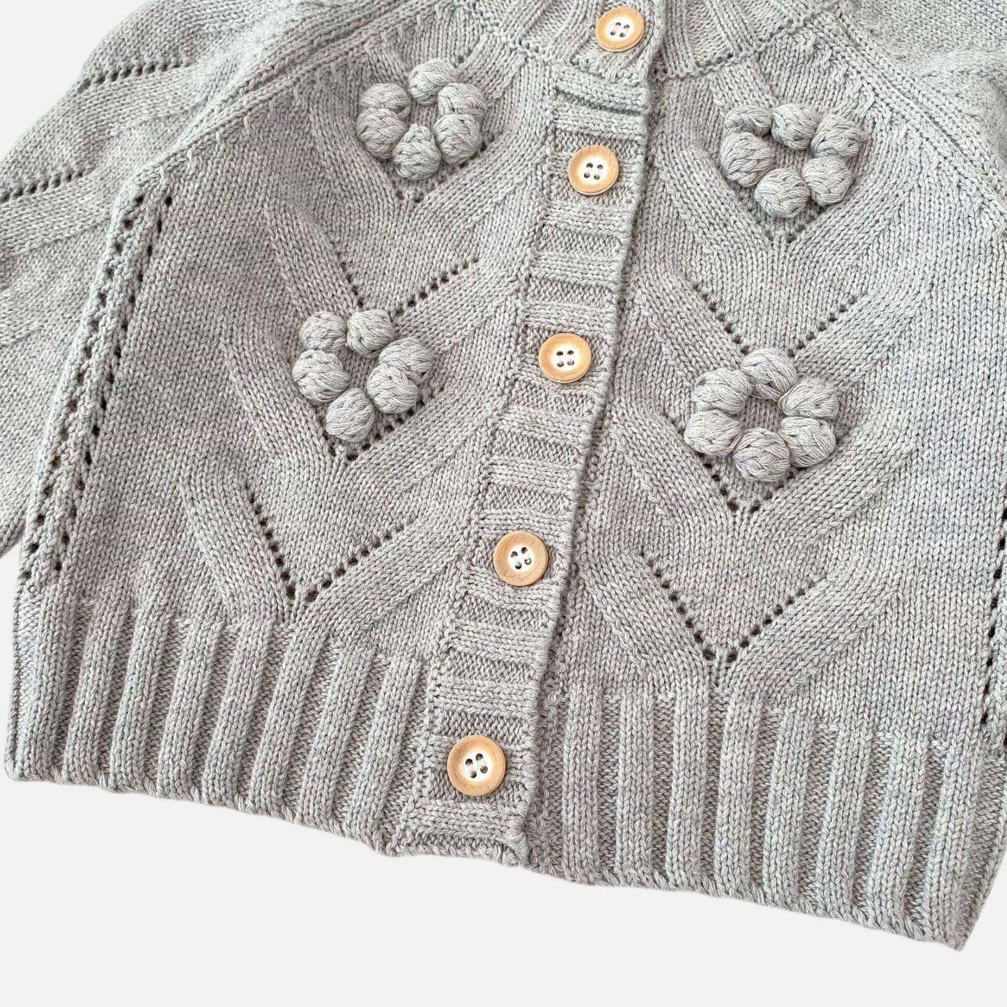 Nora Floral Knit Cardigan - Grey (3m-3yrs)