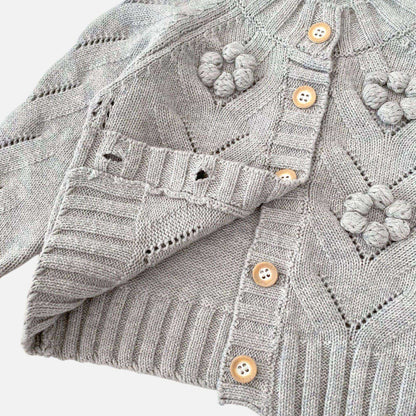 Nora Floral Knit Cardigan - Grey (3m-3yrs)