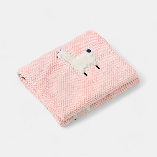 OEKO-TEX® Alpaca Knitted Cotton Blanket, Ballet Pink - Folded - Bambisserie