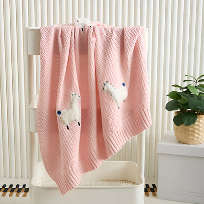 OEKO-TEX® Alpaca Knitted Cotton Blanket, Ballet Pink - Draped on white trolley - Bambisserie
