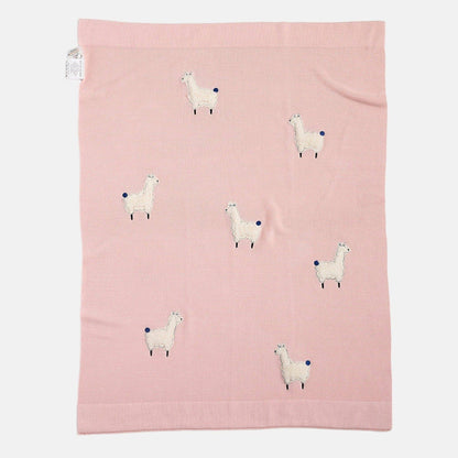 OEKO-TEX® Alpaca Knitted Cotton Blanket, Ballet Pink - Flat Lay - Bambisserie