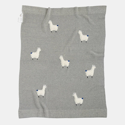 OEKO-TEX® Alpaca Knitted Cotton Blanket, Grey - Flat Lay - Bambisserie