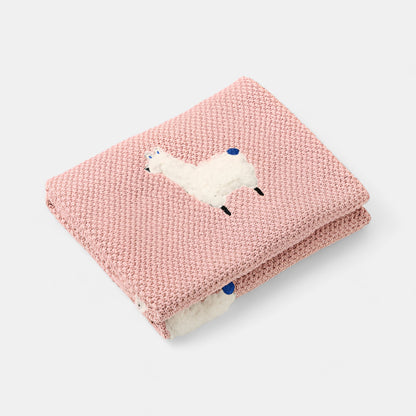 OEKO-TEX® Alpaca Knitted Cotton Blanket, Rose Pink - Folded - Bambisserie