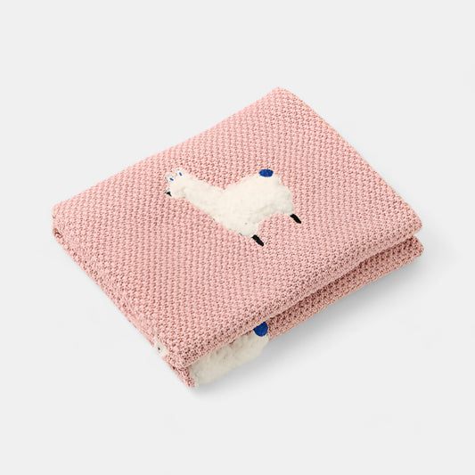 OEKO-TEX® Alpaca Knitted Cotton Blanket, Rose Pink - Folded - Bambisserie