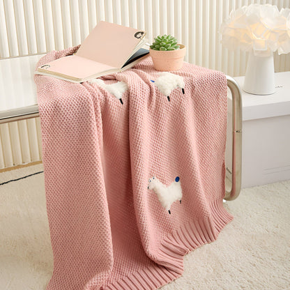 OEKO-TEX® Alpaca Knitted Cotton Blanket, Rose Pink - Draped on side of table - Bambisserie