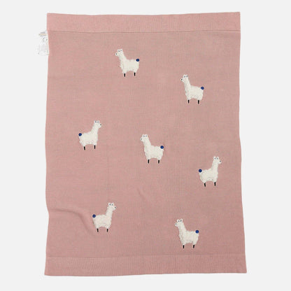 OEKO-TEX® Alpaca Knitted Cotton Blanket, Rose Pink - Flat Lay - Bambisserie