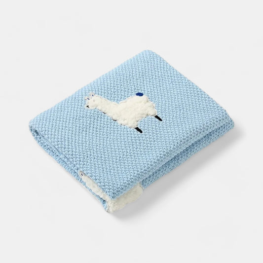 OEKO-TEX® Alpaca Knitted Cotton Blanket, Sky Blue - Bambisserie