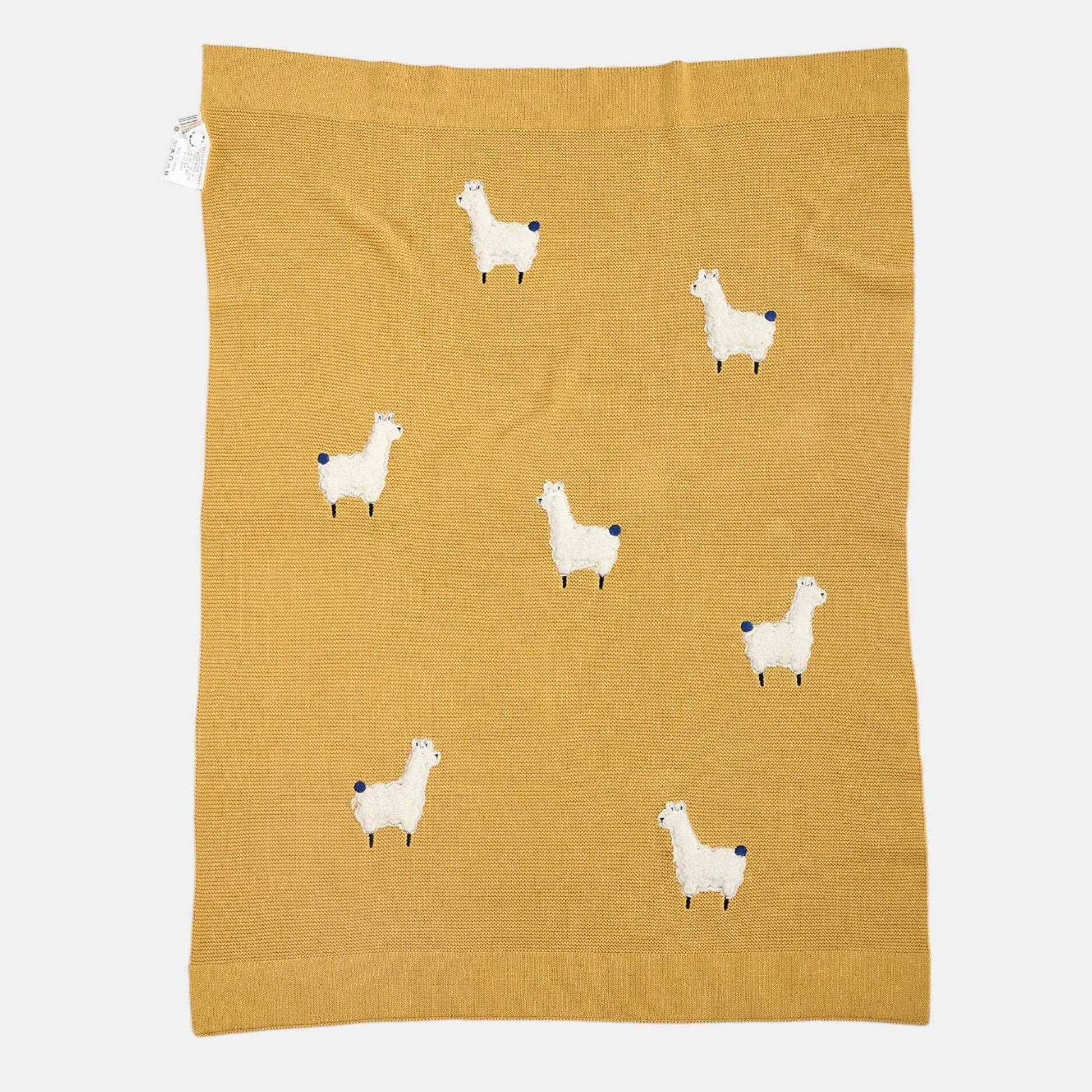 OEKO-TEX® Alpaca Knitted Cotton Blanket, Yellow - Flat Lay - Bambisserie