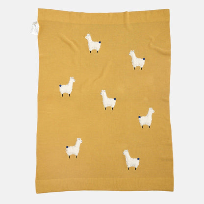 OEKO-TEX® Alpaca Knitted Cotton Blanket, Yellow - Flat Lay - Bambisserie