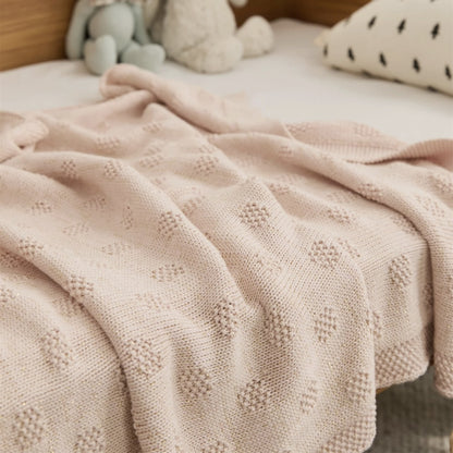OEKO-TEX® Blush Plaid Knitted Cotton Blanket - Side Detail - Bambisserie